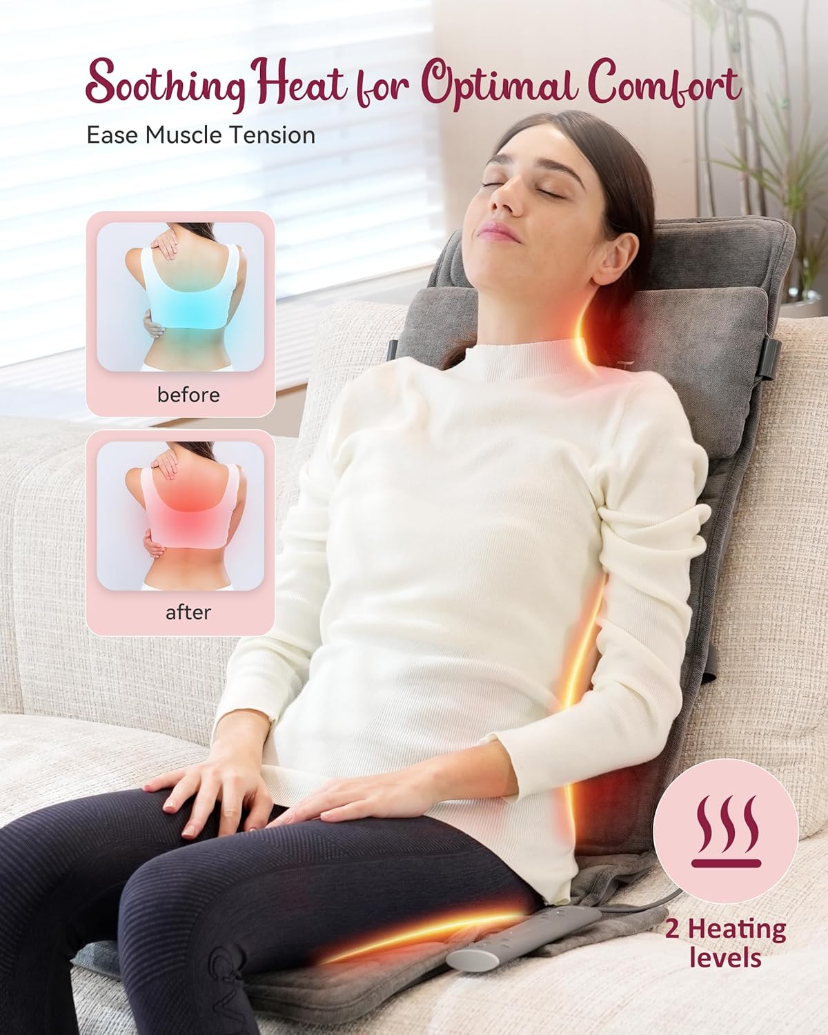 Therazzagge Massage Chair Pad, Back Massager for Chair with 8 Vibration Motors